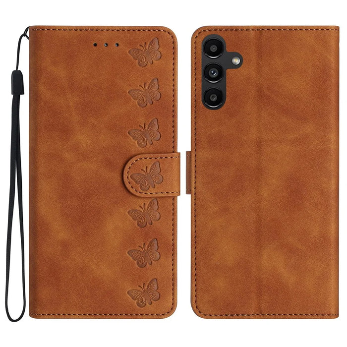 For Samsung Galaxy A55 5G Case Butterfly Imprinted Leather Anti-Scratch Phone Shell - Brown - 1