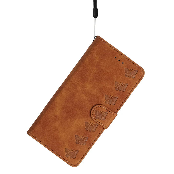 For Samsung Galaxy A55 5G Case Butterfly Imprinted Leather Anti-Scratch Phone Shell - Brown - 5