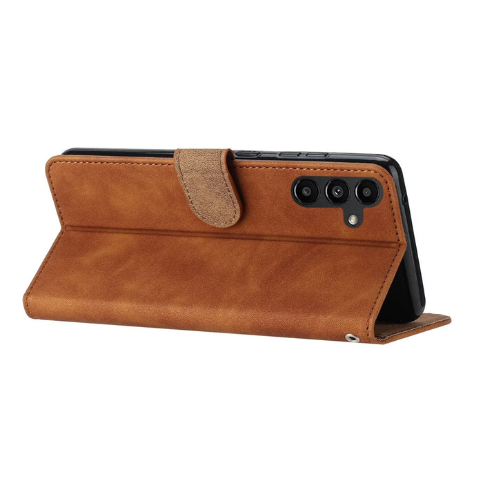 For Samsung Galaxy A35 5G Case PU Leather Wallet Stand Butterfly Imprinted Phone Cover - Brown - 4