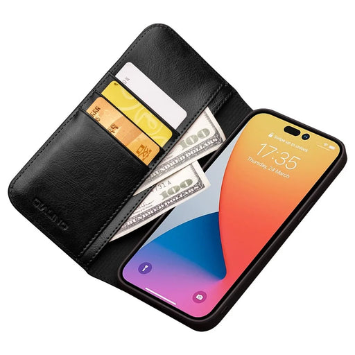 QIALINO For iPhone 14 Pro Max 6.7 inch Phone Flip Wallet Case Stand Drop-proof Genuine Leather Phone Cover - Black - 2