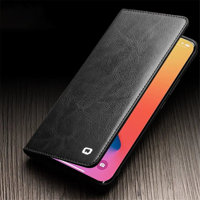 QIALINO For iPhone 14 Pro Max 6.7 inch Phone Flip Wallet Case Stand Drop-proof Genuine Leather Phone Cover - Black - 4