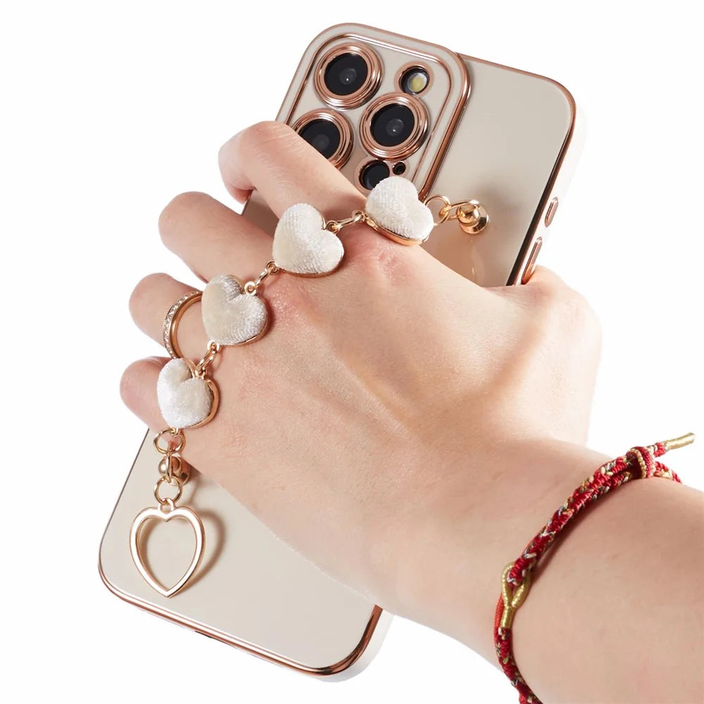 For iPhone 12 Pro TPU Case Electroplating Protective Phone Cover with Heart Chain Strap -  White - 7