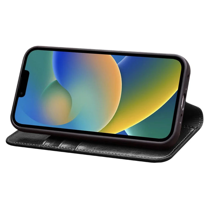QIALINO For iPhone 14 Plus Full Protection Phone Flip Wallet Case Stand Drop-proof Genuine Leather Phone Cover - Black - 3