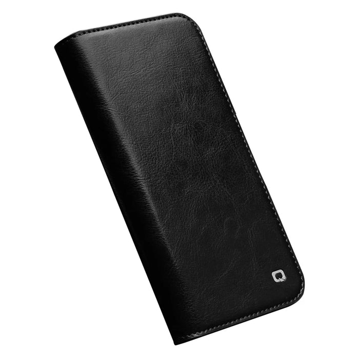 QIALINO For iPhone 14 Plus Full Protection Phone Flip Wallet Case Stand Drop-proof Genuine Leather Phone Cover - Black - 5