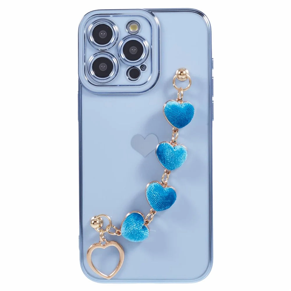 For iPhone 15 Pro Max Soft TPU Case Electroplating Slim Phone Cover with Strap - Blue - 1