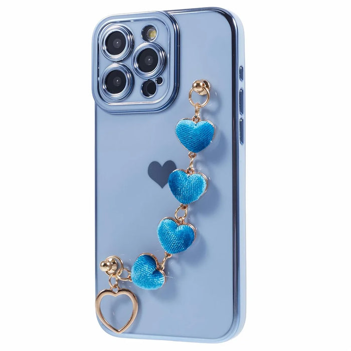 For iPhone 15 Pro Max Soft TPU Case Electroplating Slim Phone Cover with Strap - Blue - 3