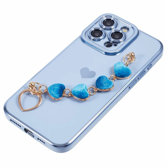 For iPhone 15 Pro Max Soft TPU Case Electroplating Slim Phone Cover with Strap - Blue - 4