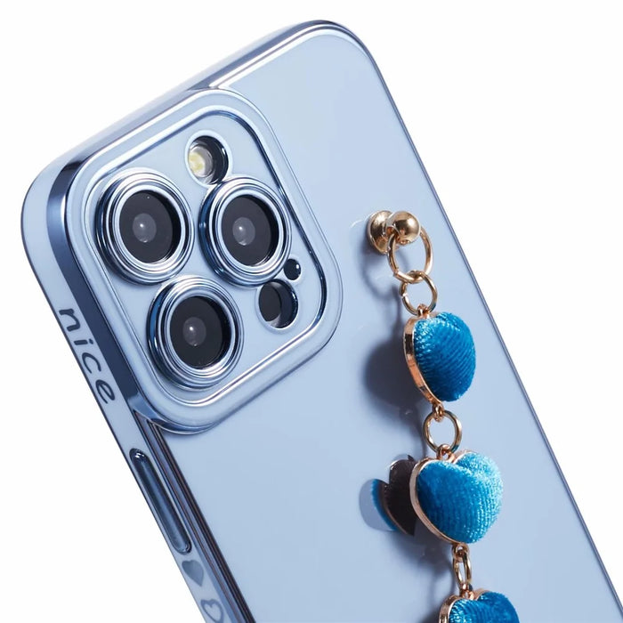 For iPhone 15 Pro Max Soft TPU Case Electroplating Slim Phone Cover with Strap - Blue - 6