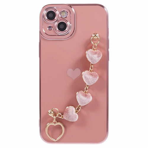 For iPhone 13 Case Shockproof TPU Phone Cover with Chain Bracelet - Pink - 1