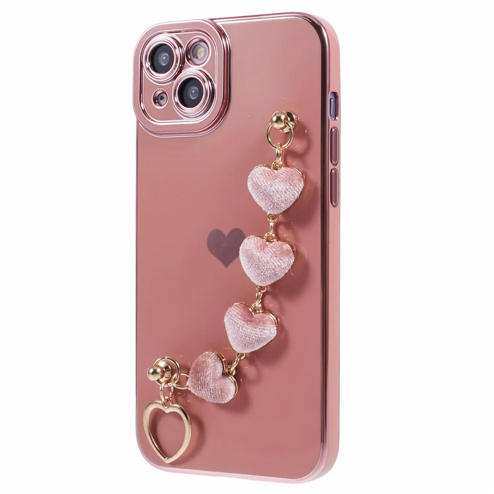 For iPhone 13 Case Shockproof TPU Phone Cover with Chain Bracelet - Pink - 3