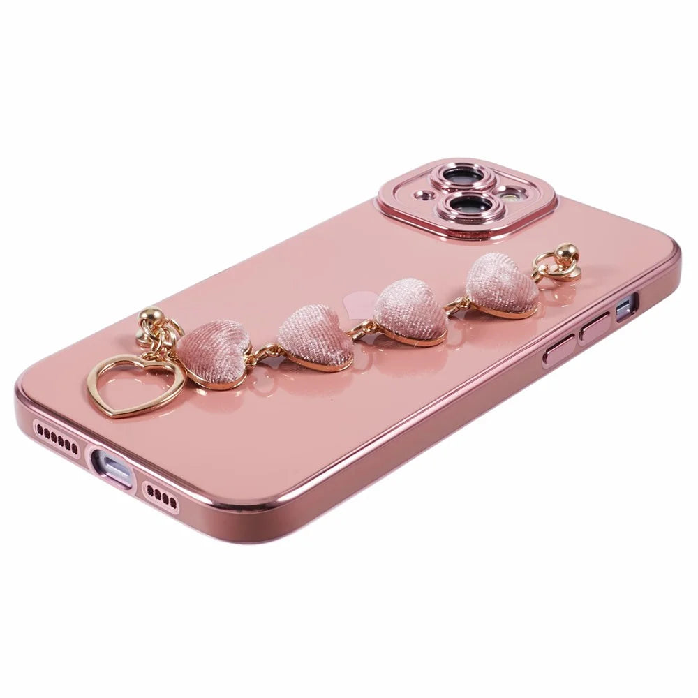 For iPhone 13 Case Shockproof TPU Phone Cover with Chain Bracelet - Pink - 4