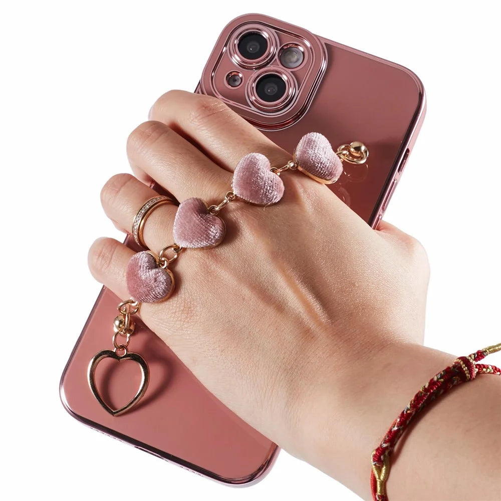 For iPhone 13 Case Shockproof TPU Phone Cover with Chain Bracelet - Pink - 7
