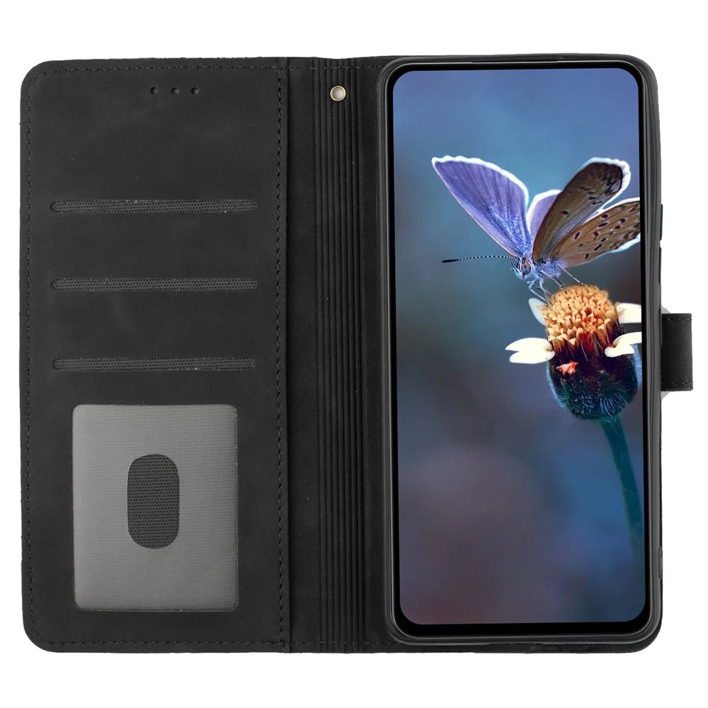 For Samsung Galaxy A35 5G Cell Phone Case Leather Wallet Flower Imprinted Stand Cover - Black - 2