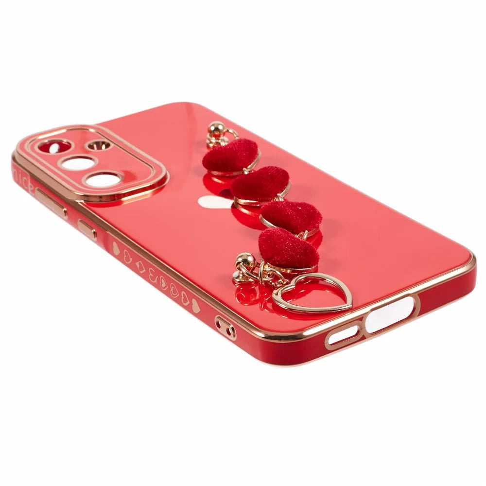 For Samsung Galaxy A15 4G / 5G Case TPU Electroplating Phone Cover with Strap Bracelet - Red - 5
