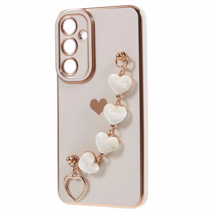 For Samsung Galaxy A54 5G Case TPU Phone Cover with Chain Strap Electroplating Edge - White - 3