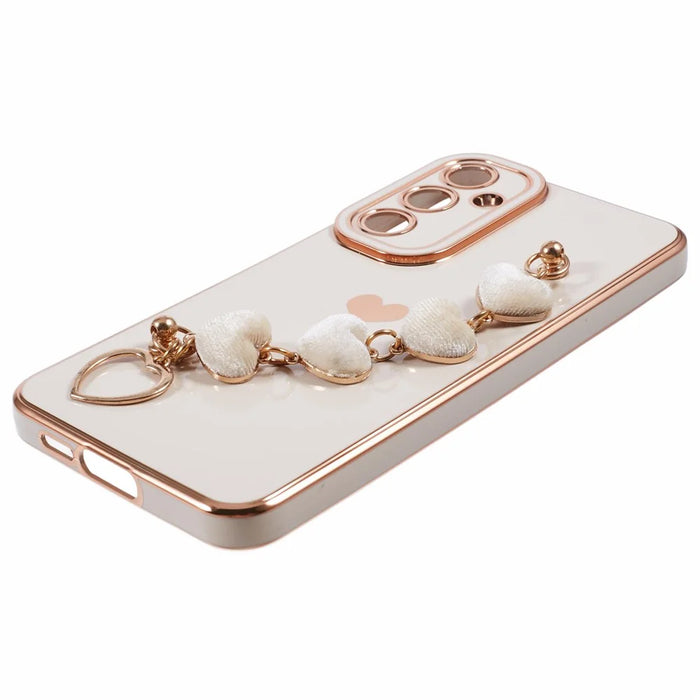 For Samsung Galaxy A54 5G Case TPU Phone Cover with Chain Strap Electroplating Edge - White - 4