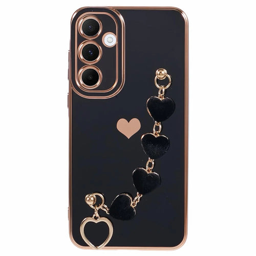 For Samsung Galaxy A34 5G Slim Case Electroplating Soft TPU Phone Cover with Strap - Black - 1