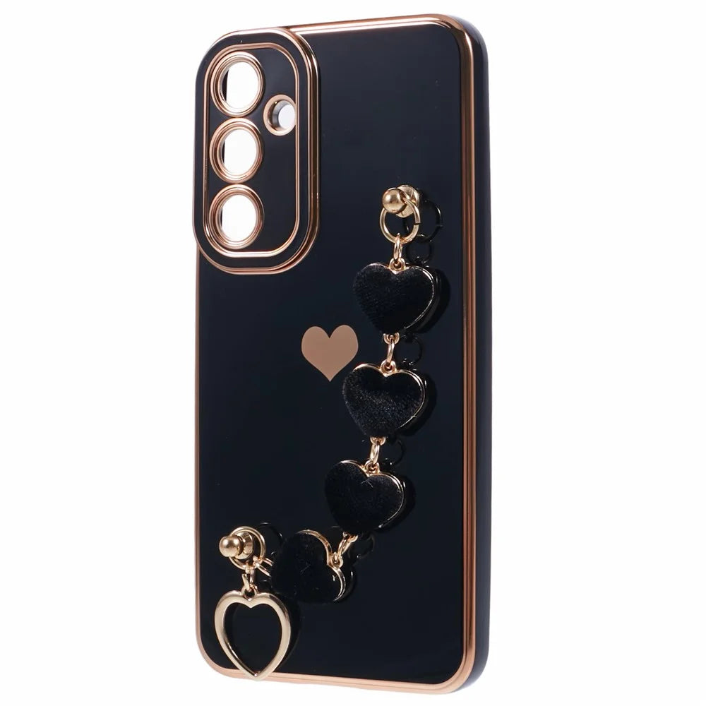 For Samsung Galaxy A34 5G Slim Case Electroplating Soft TPU Phone Cover with Strap - Black - 3