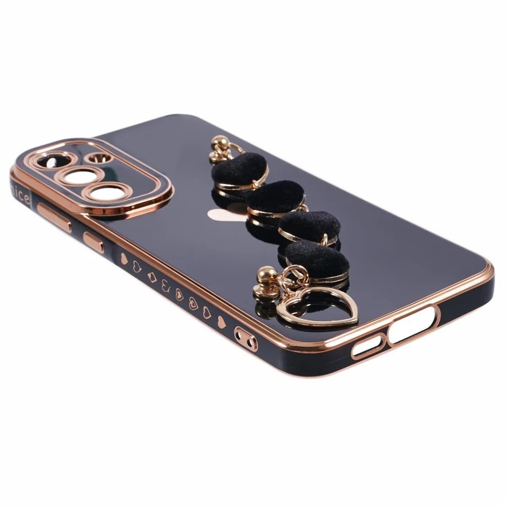 For Samsung Galaxy A34 5G Slim Case Electroplating Soft TPU Phone Cover with Strap - Black - 5