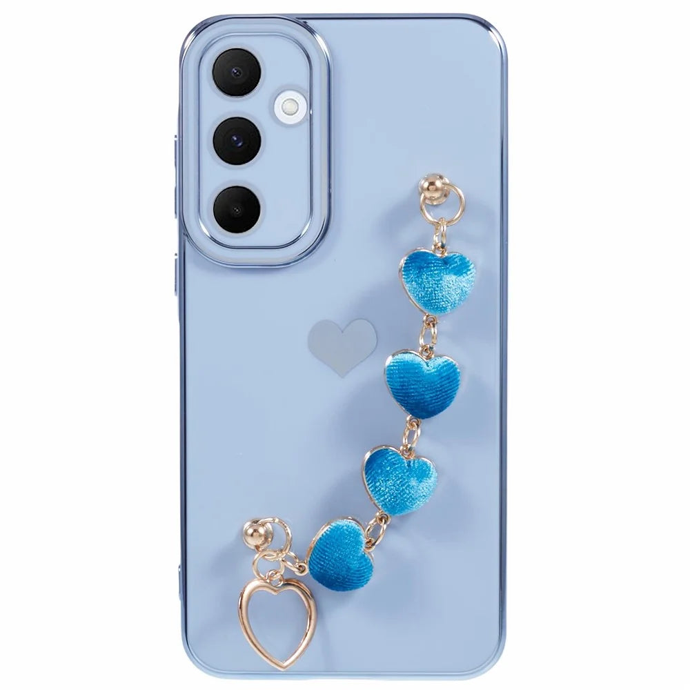 For Samsung Galaxy S24+ TPU Case Electroplating Edge Phone Cover with Heart Hand Strap - Blue - 1