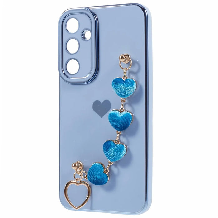 For Samsung Galaxy S24+ TPU Case Electroplating Edge Phone Cover with Heart Hand Strap - Blue - 3