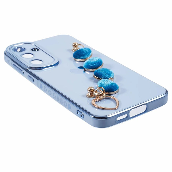 For Samsung Galaxy S24+ TPU Case Electroplating Edge Phone Cover with Heart Hand Strap - Blue - 5