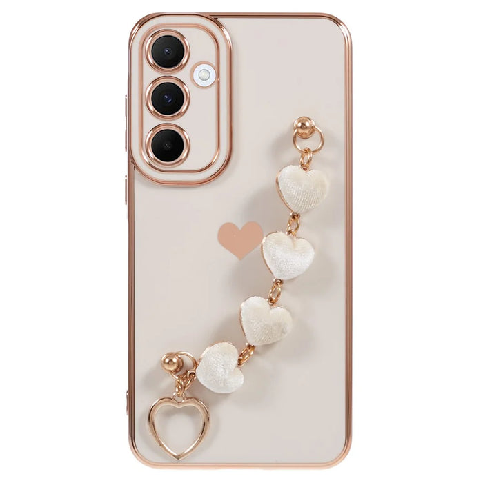 For Samsung Galaxy S24 Case Electroplating Soft TPU Phone Shell with Strap - White - 1
