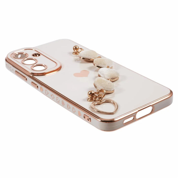 For Samsung Galaxy S24 Case Electroplating Soft TPU Phone Shell with Strap - White - 5