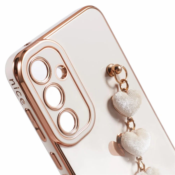 For Samsung Galaxy S24 Case Electroplating Soft TPU Phone Shell with Strap - White - 6
