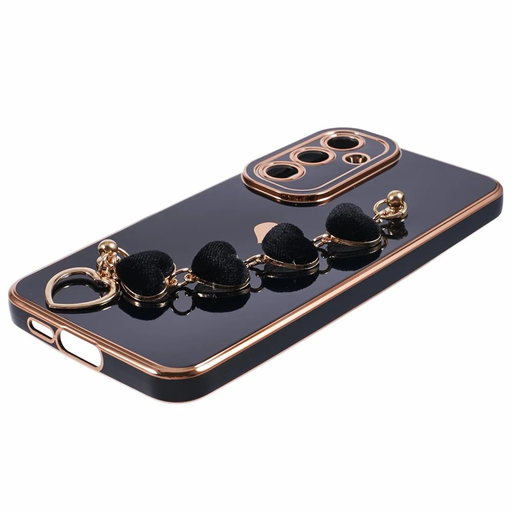 For Samsung Galaxy A35 5G Case Electroplating Edges TPU Phone Cover with Love-Heart Strap - Black - 4