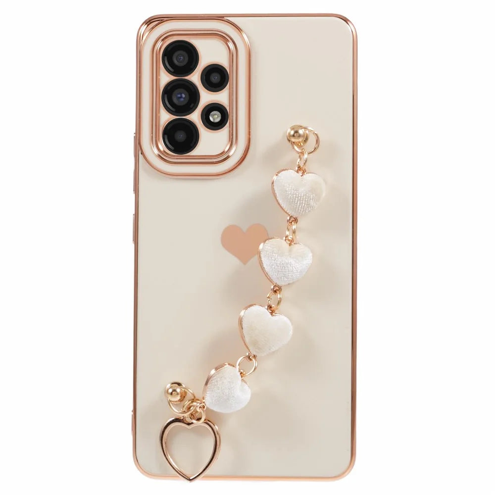 For Samsung Galaxy A52 4G / 5G / A52s 5G TPU Case with Heart Chain Strap, Electroplating Phone Cover - White - 1