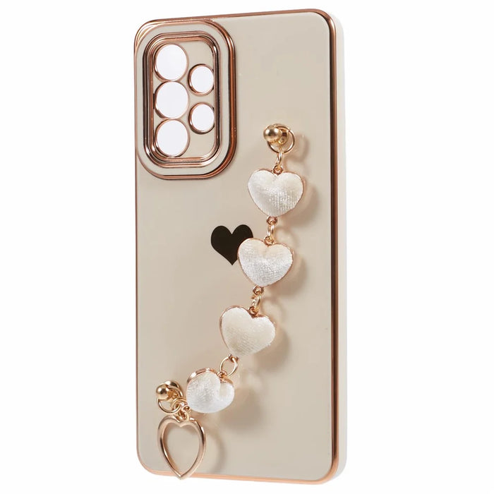 For Samsung Galaxy A52 4G / 5G / A52s 5G TPU Case with Heart Chain Strap, Electroplating Phone Cover - White - 3