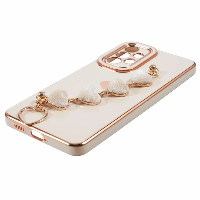 For Samsung Galaxy A52 4G / 5G / A52s 5G TPU Case with Heart Chain Strap, Electroplating Phone Cover - White - 4