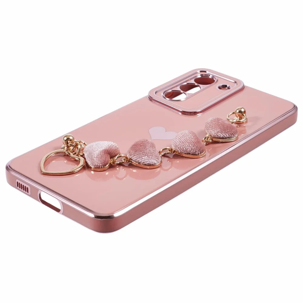 For Samsung Galaxy S21+ 5G Case Anti-Drop Soft TPU Phone Cover with Heart Chain Strap - Pink - 4