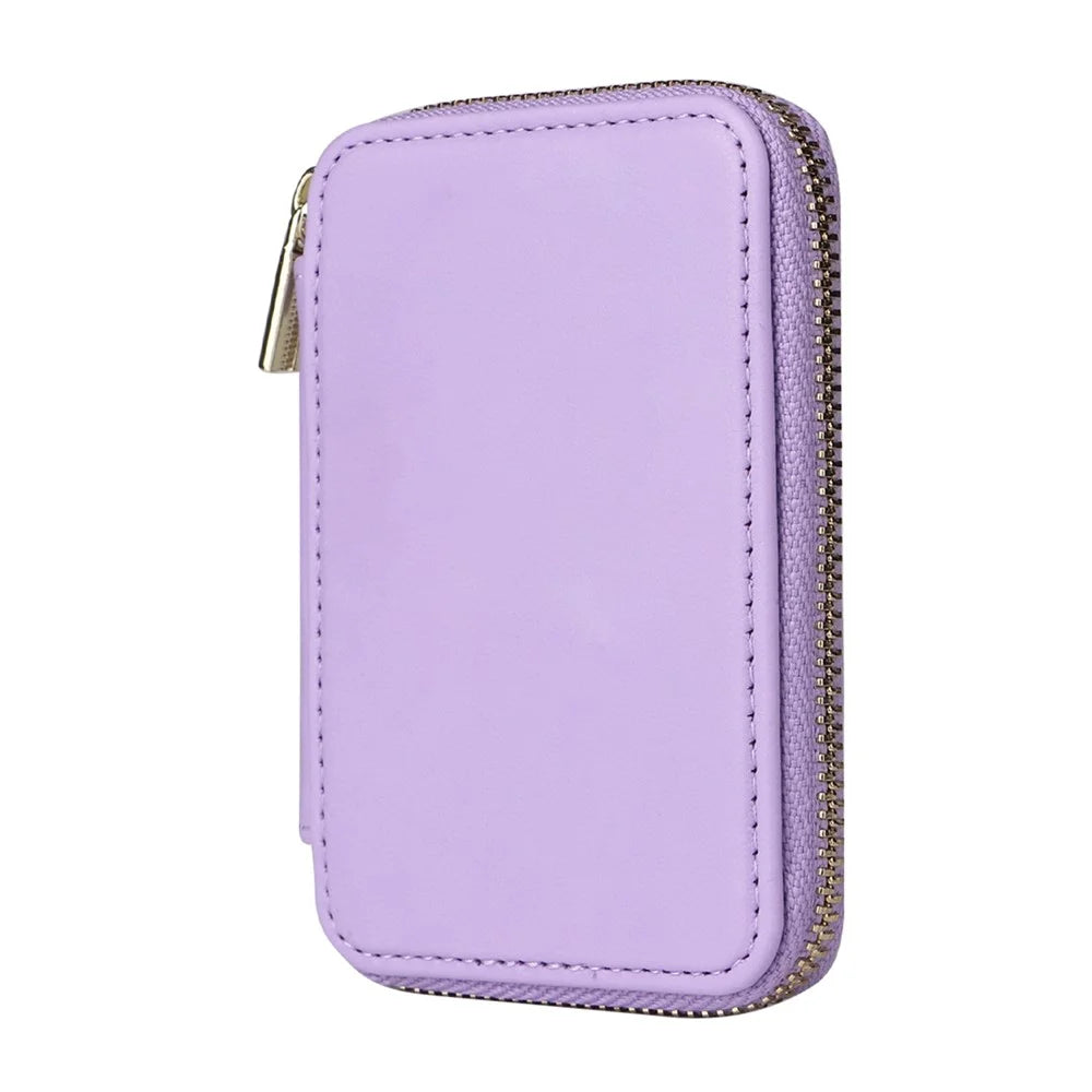 Cell Phone Back Card Bag Kickstand Magnetic Zipper Phone Card Holder - Light Purple - 2