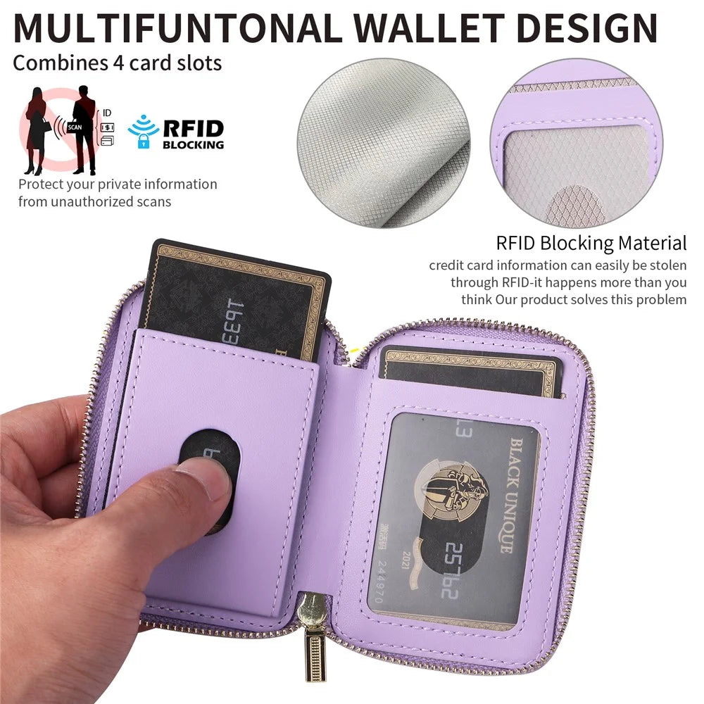 Cell Phone Back Card Bag Kickstand Magnetic Zipper Phone Card Holder - Light Purple - 3
