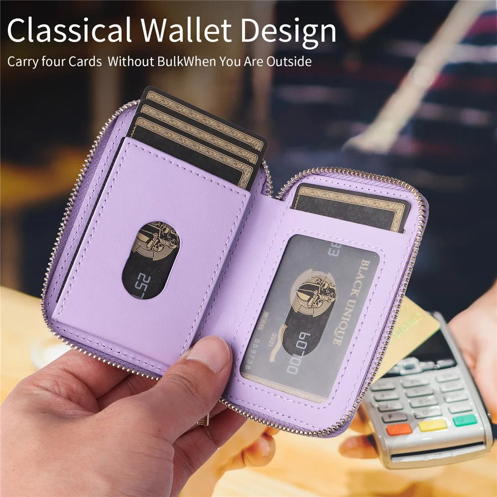 Cell Phone Back Card Bag Kickstand Magnetic Zipper Phone Card Holder - Light Purple - 5