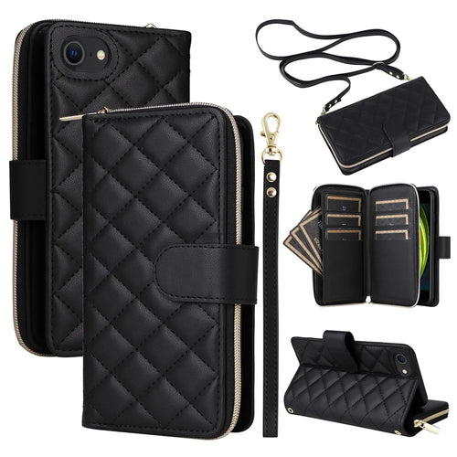 For iPhone 6 / 6s / 7 / 8 / SE (2020) / SE (2022) Case Zipper Wallet PU Leather Phone Cover -  Black - 1