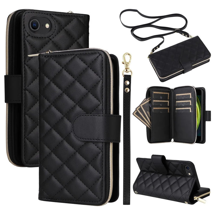 For iPhone 6 / 6s / 7 / 8 / SE (2020) / SE (2022) Case Zipper Wallet PU Leather Phone Cover -  Black - 1