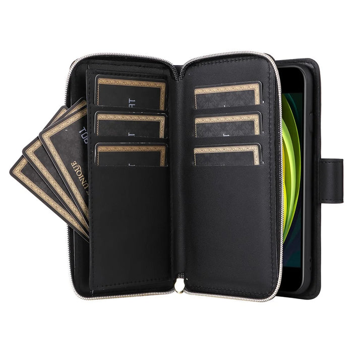For iPhone 6 / 6s / 7 / 8 / SE (2020) / SE (2022) Case Zipper Wallet PU Leather Phone Cover -  Black - 3