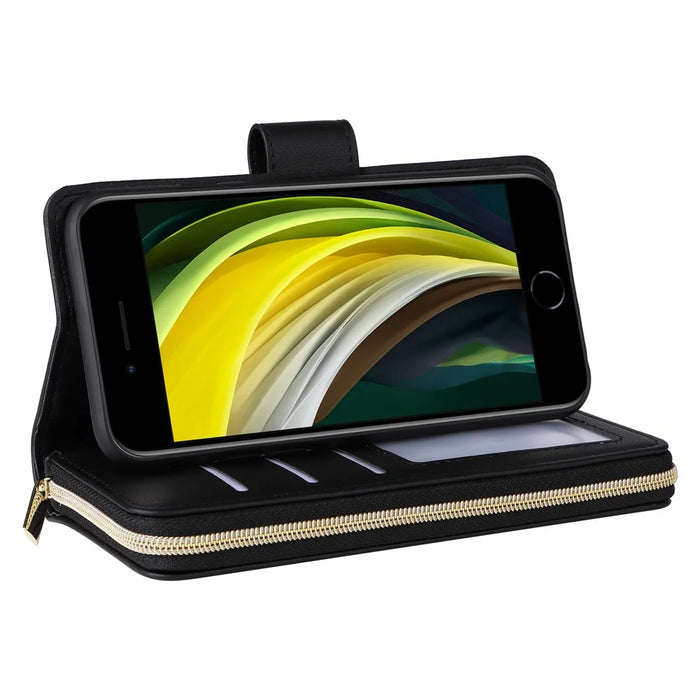 For iPhone 6 / 6s / 7 / 8 / SE (2020) / SE (2022) Case Zipper Wallet PU Leather Phone Cover -  Black - 4