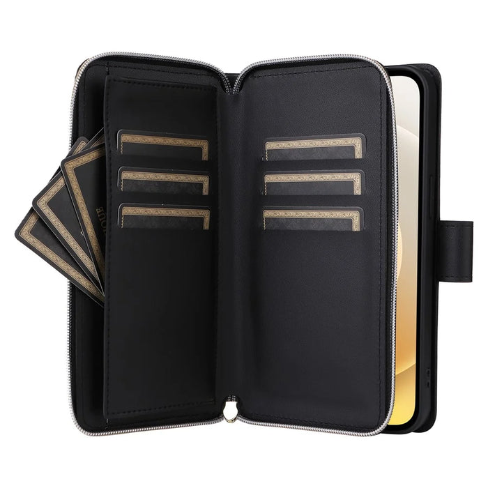 For iPhone 12 mini Zipper Wallet Case Rhombus Leather Handbag Phone Cover - Black - 3