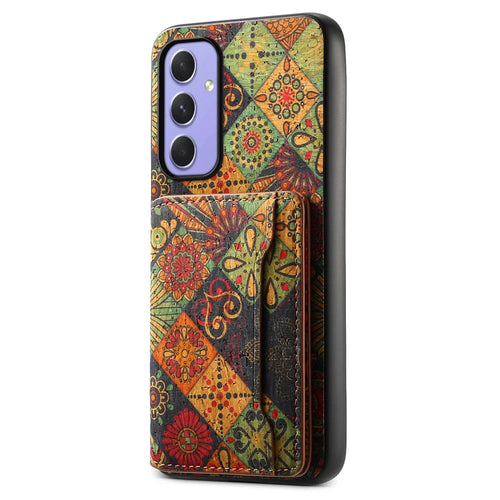For Samsung Galaxy A55 5G Kickstand Cases Floral Pattern PU+TPU+PC Phone Cover Card Holder - Autumn / Yellow - 1