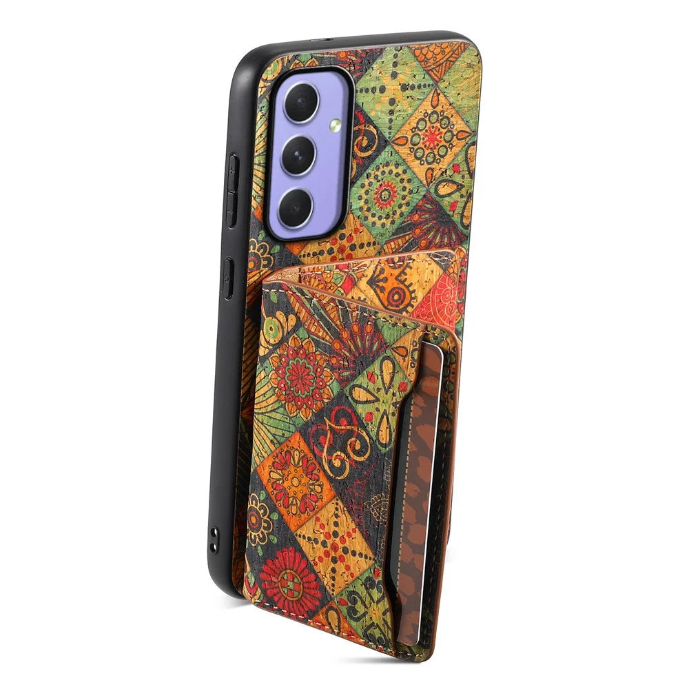 For Samsung Galaxy A55 5G Kickstand Cases Floral Pattern PU+TPU+PC Phone Cover Card Holder - Autumn / Yellow - 2