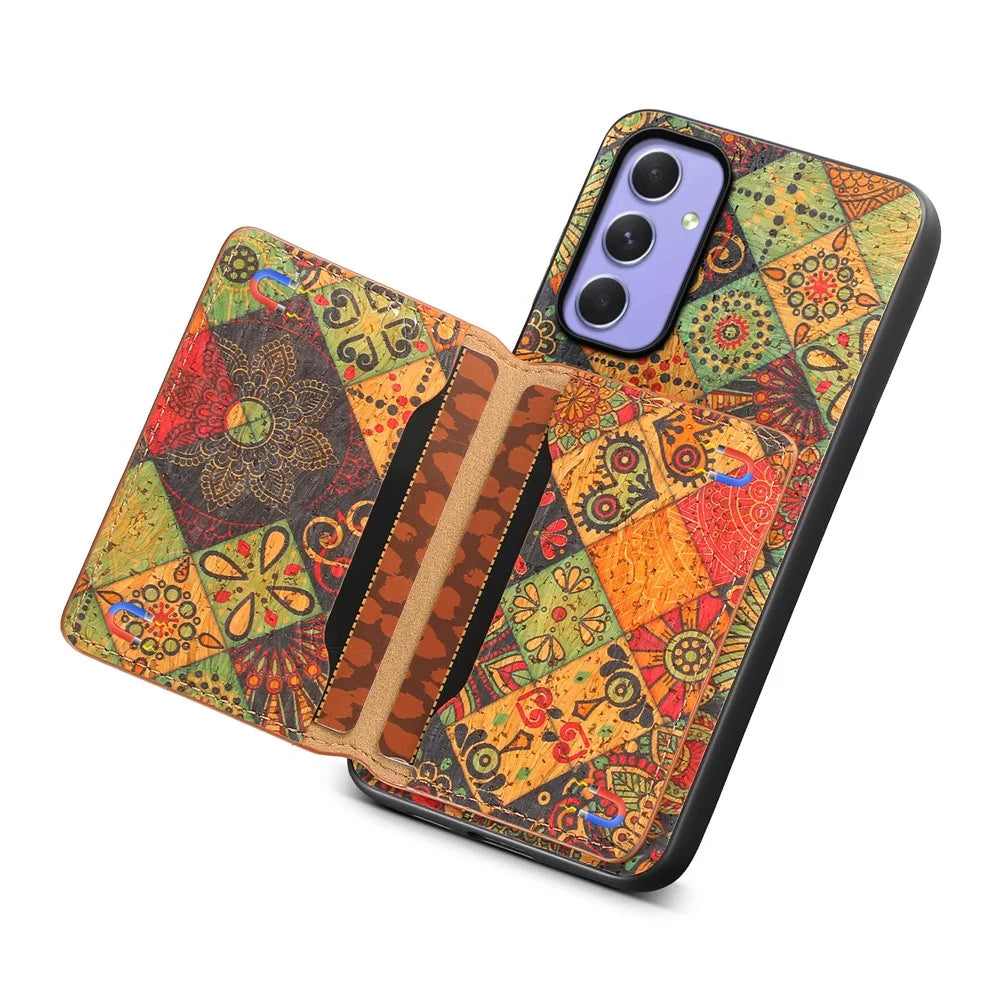 For Samsung Galaxy A55 5G Kickstand Cases Floral Pattern PU+TPU+PC Phone Cover Card Holder - Autumn / Yellow - 3