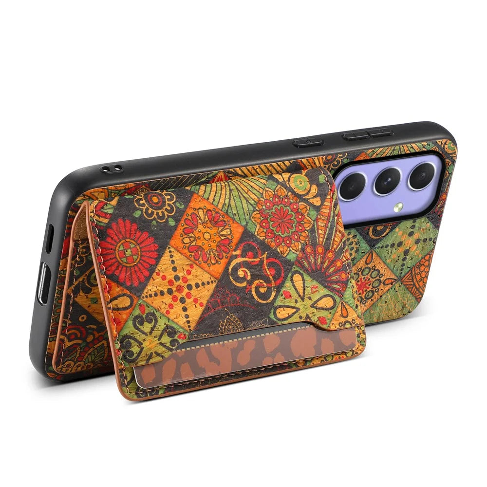 For Samsung Galaxy A55 5G Kickstand Cases Floral Pattern PU+TPU+PC Phone Cover Card Holder - Autumn / Yellow - 4