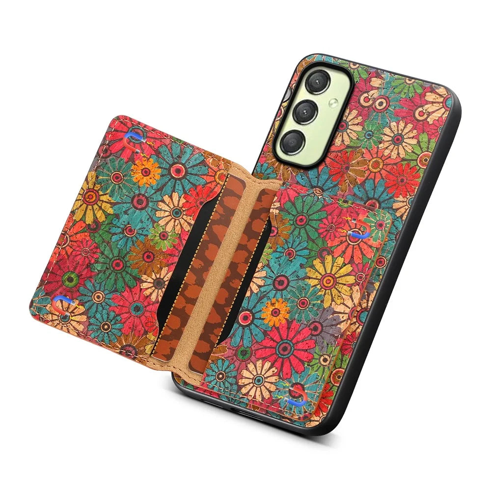 For Samsung Galaxy A25 5G (Global) (161.0 X 76.5 X 8.3mm) Case Floral Print PU+TPU+PC Phone Cover with Kickstand - Spring / Green - 2