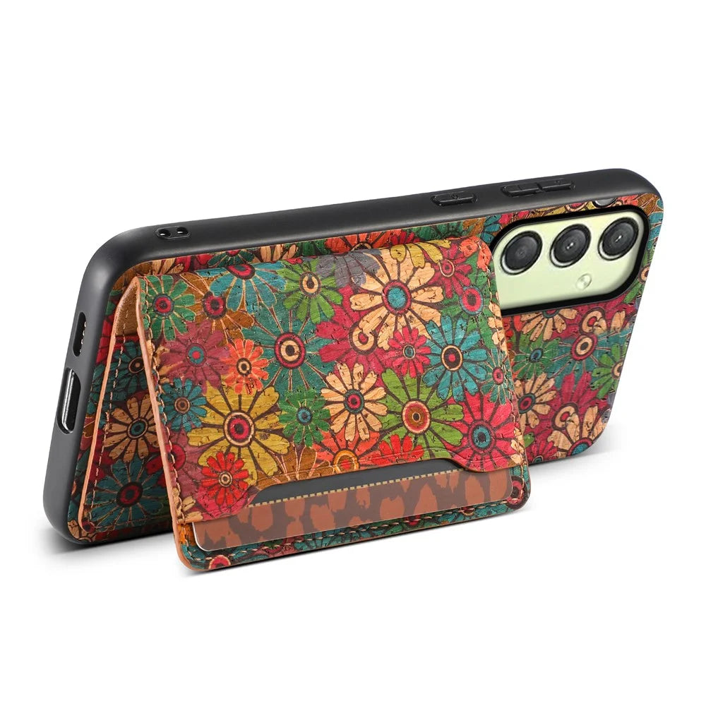 For Samsung Galaxy A25 5G (Global) (161.0 X 76.5 X 8.3mm) Case Floral Print PU+TPU+PC Phone Cover with Kickstand - Spring / Green - 3