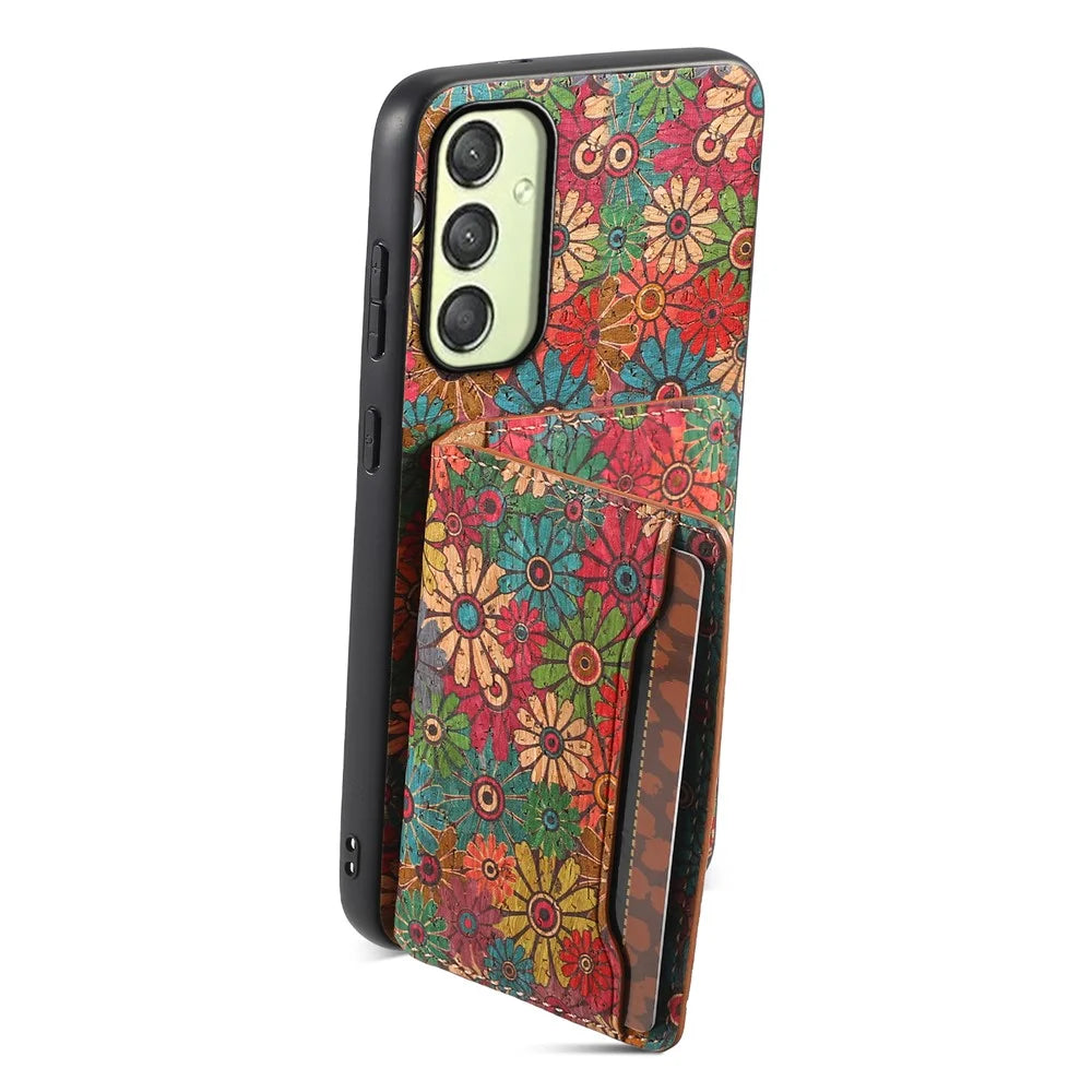 For Samsung Galaxy A25 5G (Global) (161.0 X 76.5 X 8.3mm) Case Floral Print PU+TPU+PC Phone Cover with Kickstand - Spring / Green - 4