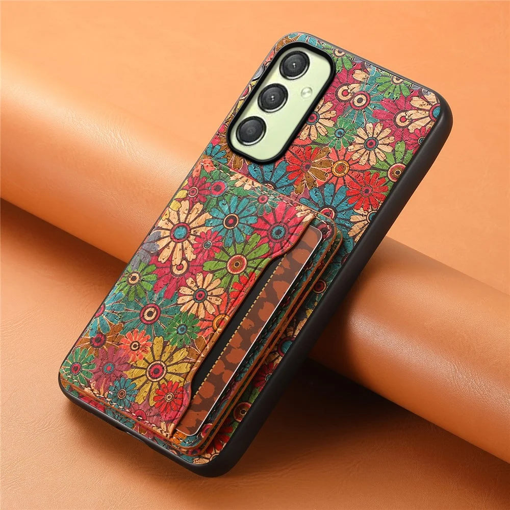 For Samsung Galaxy A25 5G (Global) (161.0 X 76.5 X 8.3mm) Case Floral Print PU+TPU+PC Phone Cover with Kickstand - Spring / Green - 6